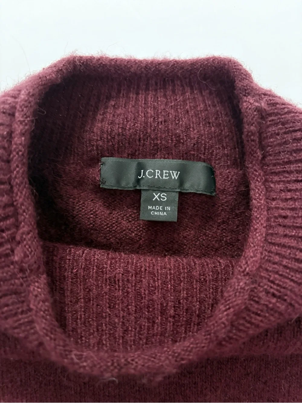 J.Crew Sweater Women XS Burgundy Merino Alpaca Rolled Neck Cuffs Quiet Luxury